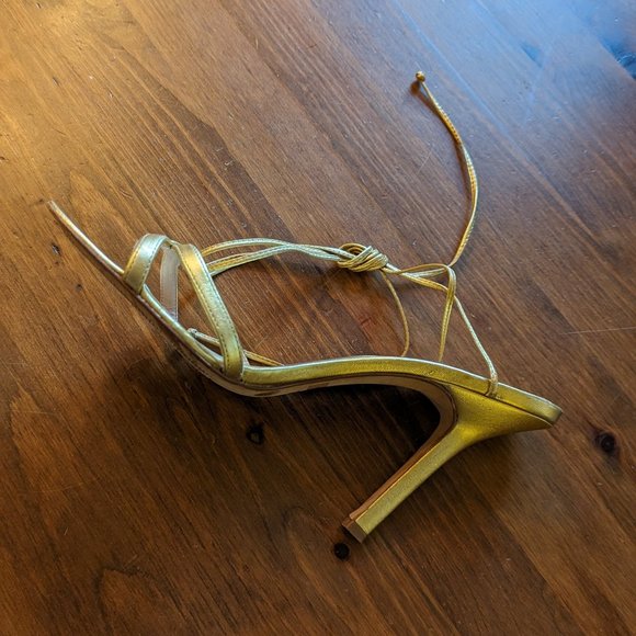 BCBG MAXAZRIA metallic gold ankle strap heeled sandals Size 8.5 - Picture 5 of 10